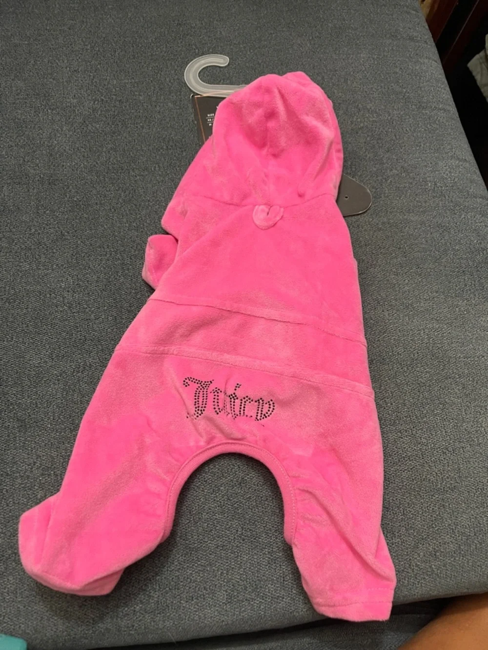 Juicy Hot Pink velour Dog tracksuit with Rhinestone Hoodie XS
